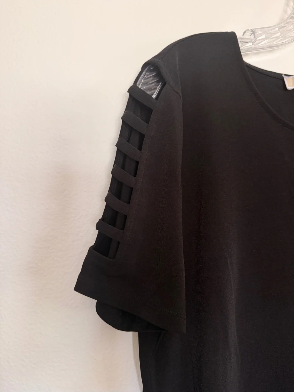 Michael Kors Black Short Sleeve Tee with Ladder Cutout Shoulders